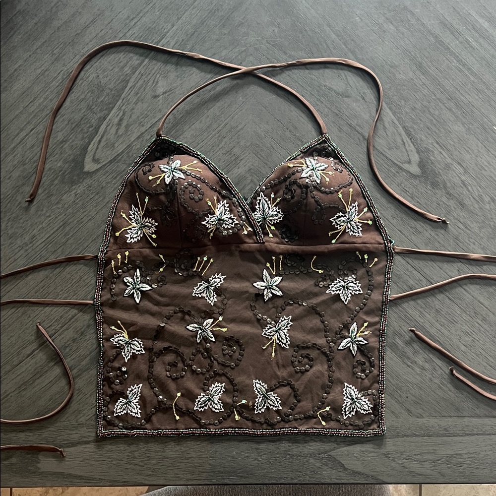 Wet Seal Brown Embroidered Tank Top